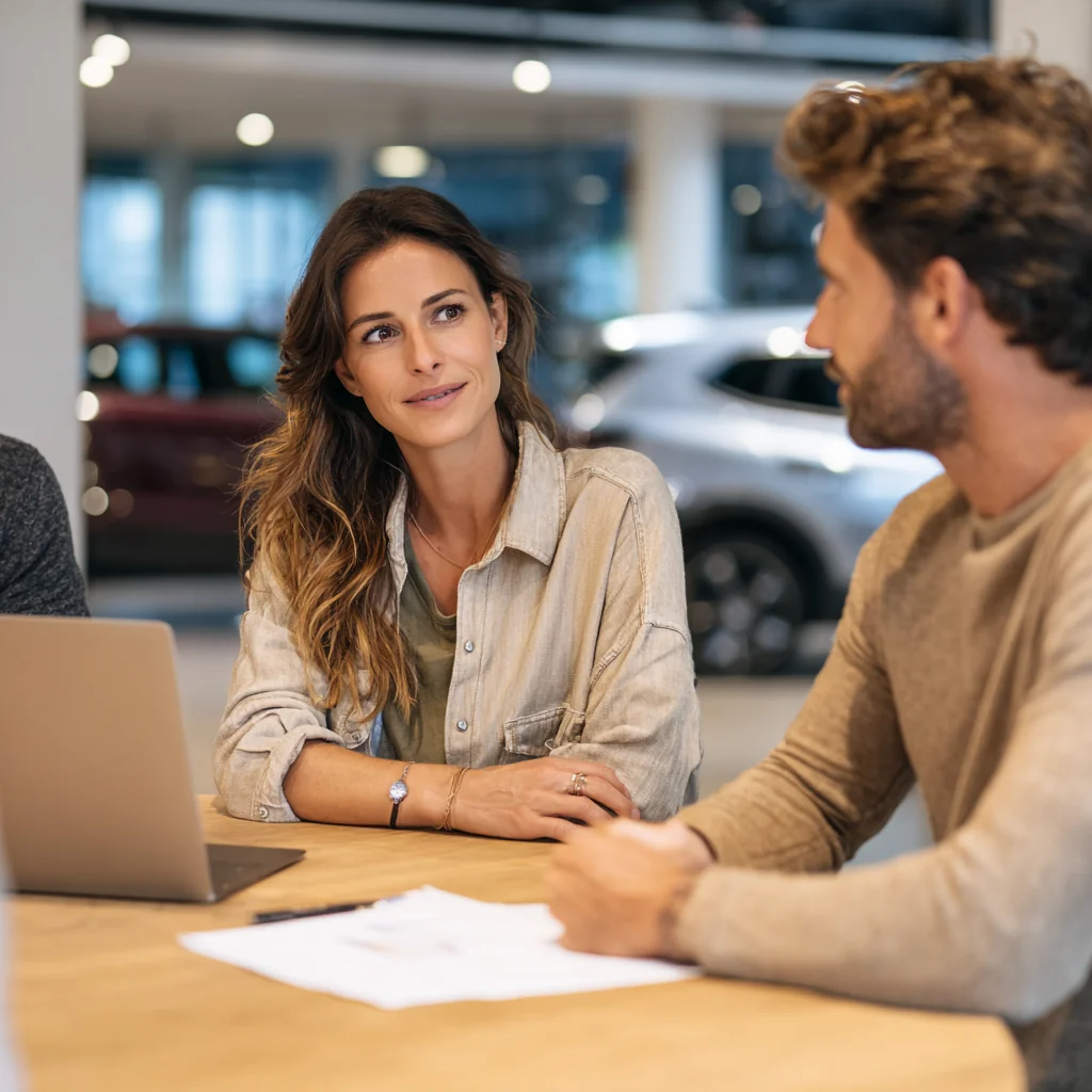 Современный автомобиль на дороге в США с цифровым полисом страхования